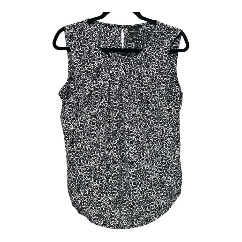 Worthingtom sleeveless blouse random symmetric print black and white
